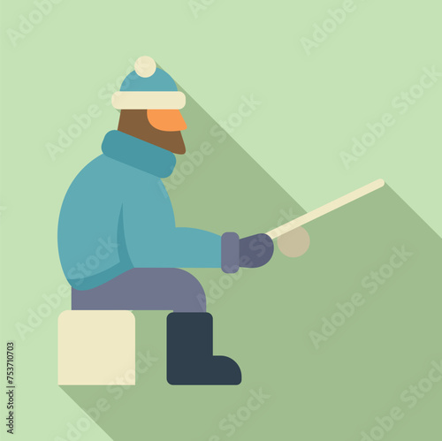 Man ice fishing icon flat vector. Season eskimo fisher. Festival arctic event
