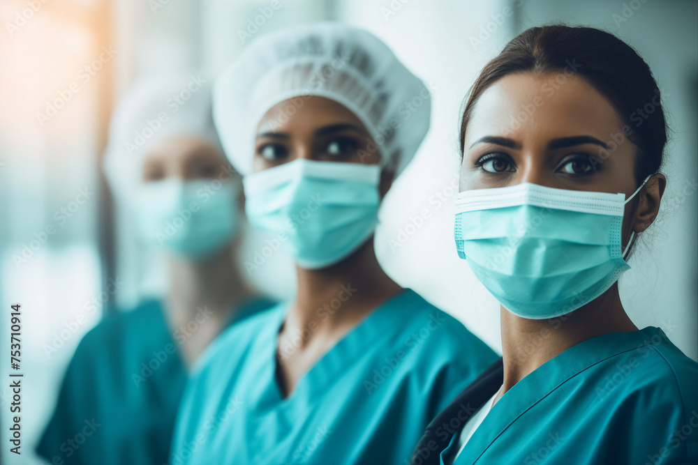 Generative IA picture modern operating room in futuristic surgery clinic team of professionals operating patient