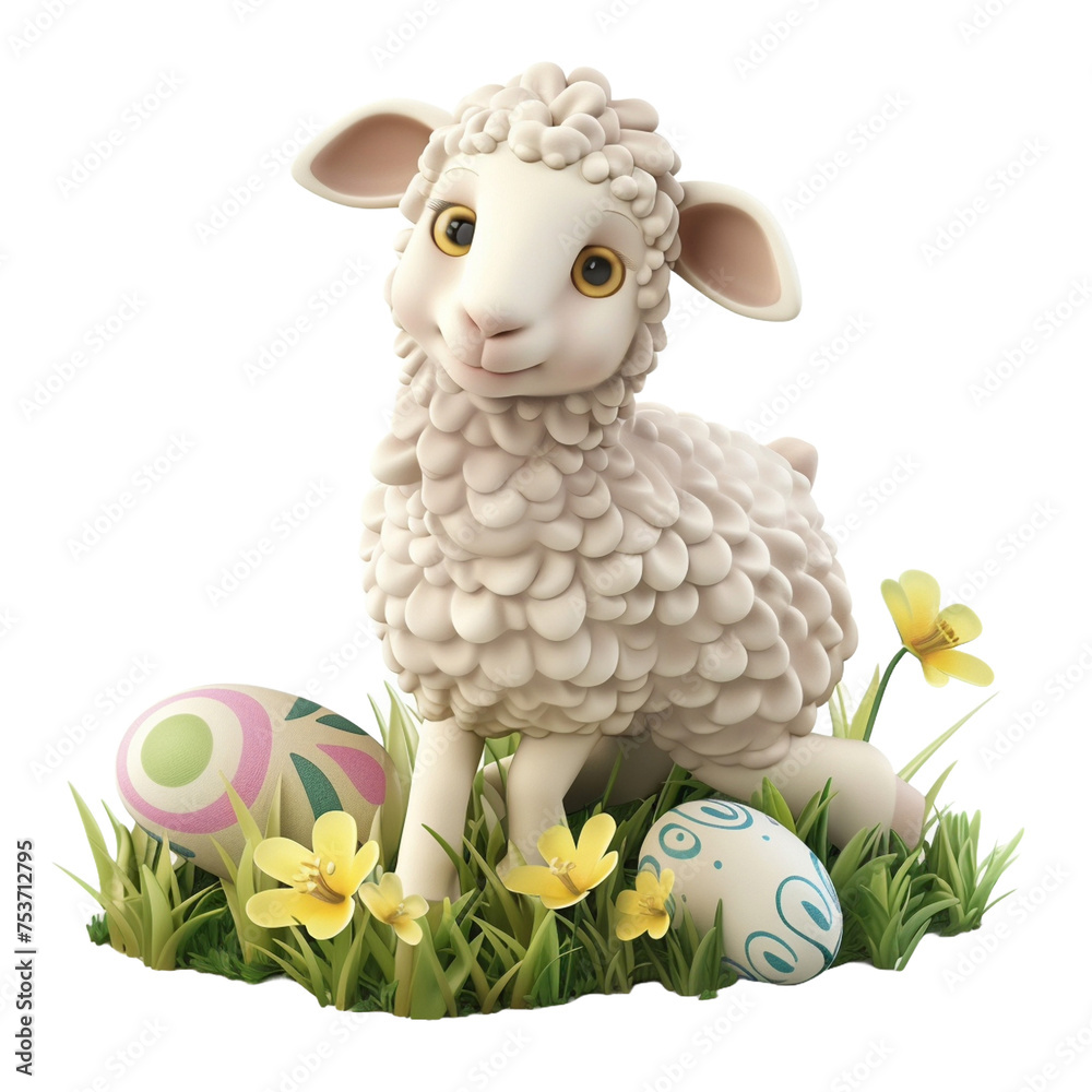 easter lamb, sheep with easter eggs vector cartoon illustration isolated on transparent background 3d render - Generative AI easter lamb, sheep with easter eggs vector cartoon illustration isolated on transparent background 3d render - Generative AI