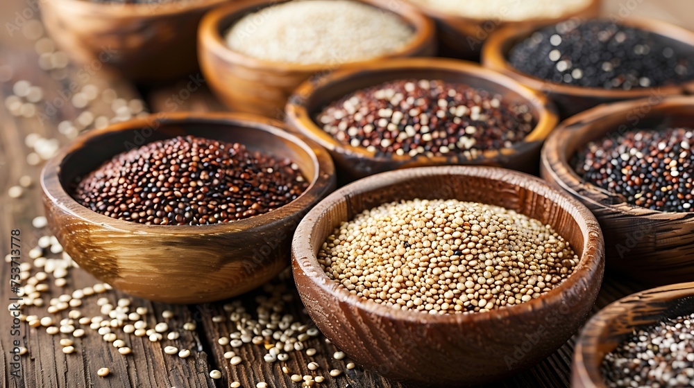 collection of quinoa seeds, rich in protein and fiber