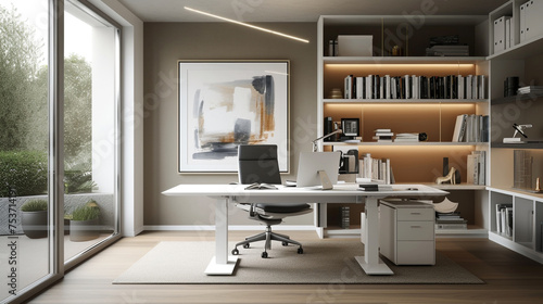 An elegant  minimalist home office  designed with productivity and simplicity 