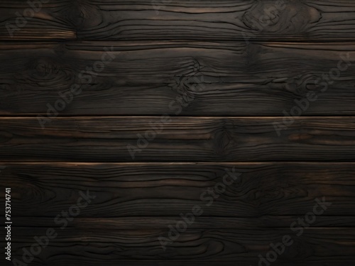 Dark burnt wood texture, black panoramic background - AI generated image.