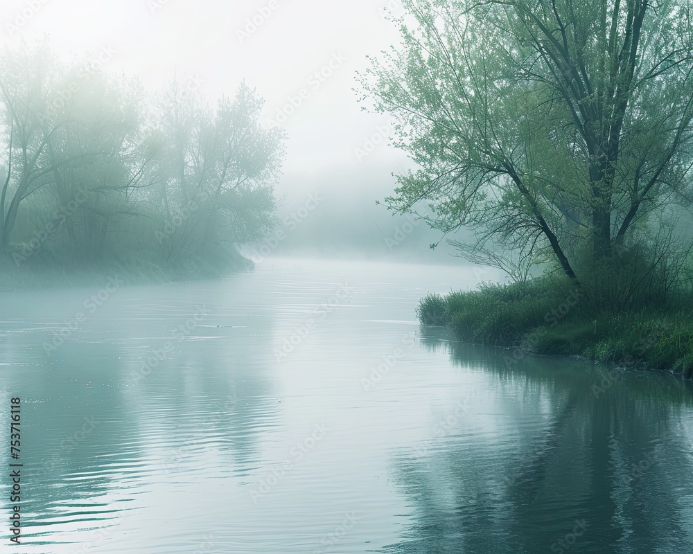 Early morning sunlight casting a golden hue over a misty river, with silhouettes of trees reflected on the water surface.
Early morning sunlight casting a golden hue over a misty river, with silhouettes of trees reflected on the water surface.
