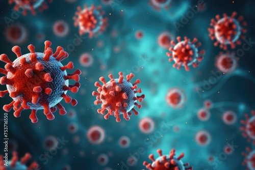 3d render of virus in abstract background, Focus on one virus, blurred background, copy space, AI Generated