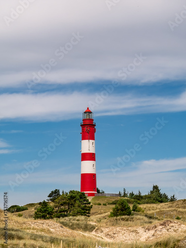 Lighthouse in dunes on Amrum island, North Frisia, Schleswig-Holstein, Germany