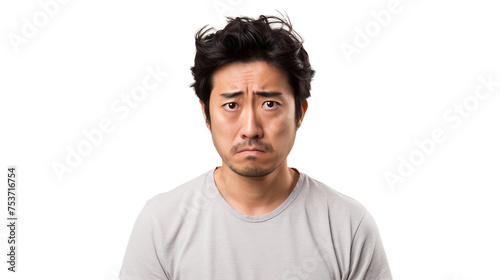 Isolated Sad Man from Japan on a transparent background