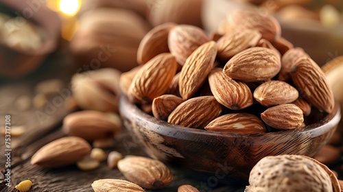 collection of almond seeds, rich in vitamin E and magnesium