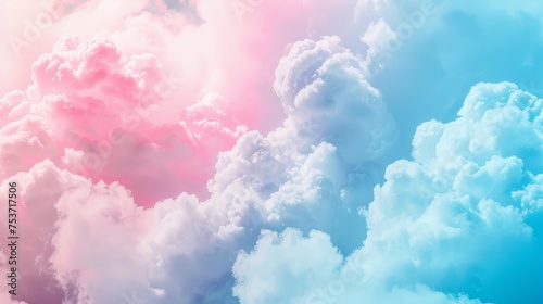 Pastel pink and blue cotton candy clouds texture background. photo