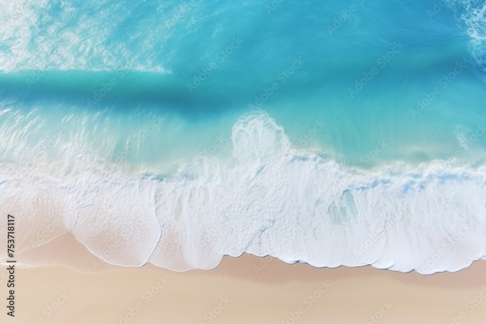 Top view beach scene. relaxing summer vacation banner with waves and blue ocean lagoon