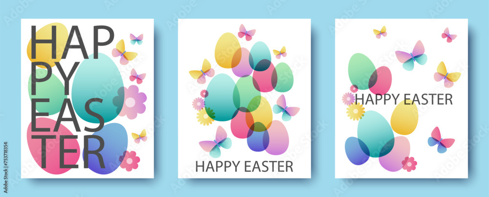 Fototapeta premium Happy Easter. Modern geometric abstract style. Set of vector Easter illustrations. Easter eggs. The design is suitable for a poster, cover or postcard.