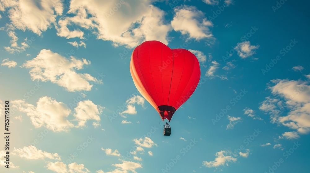 Obraz premium Red hot air balloon in heart shape