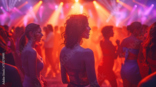 Silhouette of a group of party people dancing.