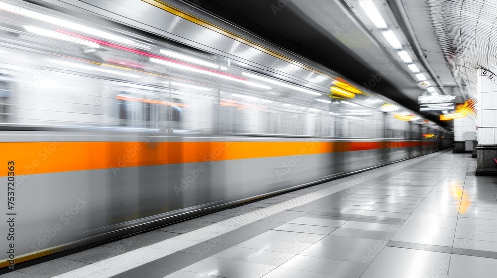 Subway train station motion blur background