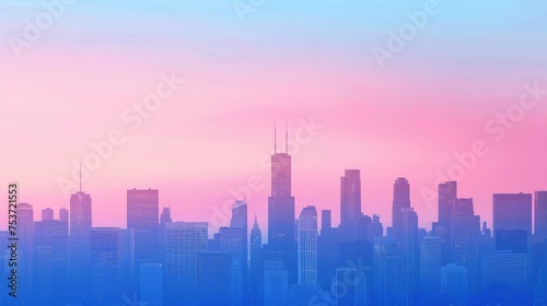 Pastel pink and blue urban skyline silhouette background.
