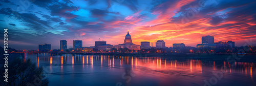 city skyline at sunset 3d image, Jackson, Mississippi, USA Skyline Over the Capitol