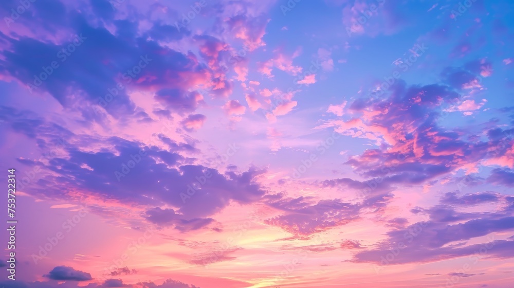 Royal blue and sunset pink majestic evening sky