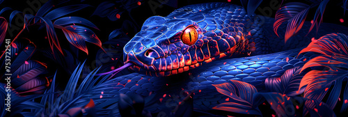 Illustration of Dangerous Snake with Blue Skin,
Beautiful Blue snake

