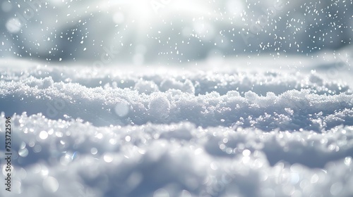 Sparkling white snow texture on a soft grey background