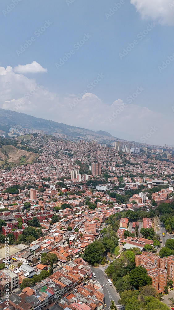 Drone Aerial shots of Medellin Medellín Comuna 13 Colombia