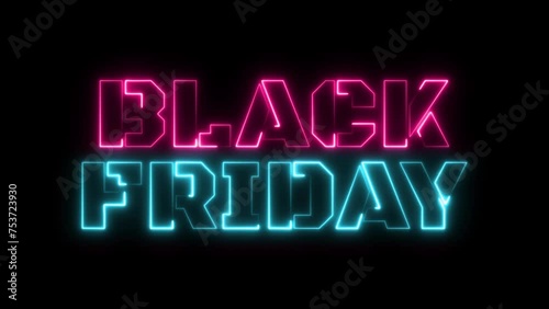 Black Friday animation with a minimalist pink and blue neon effect. Ideal for advertising, banners and promotional materials