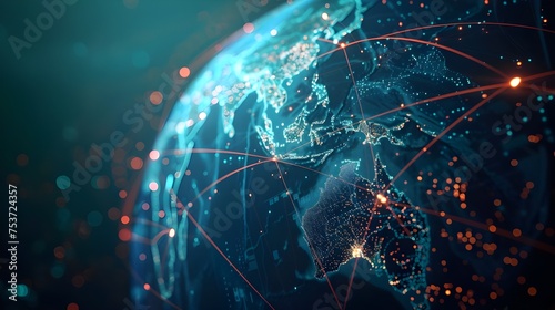 Global network and connectivity on Earth, high speed data transfer and cyber technology, information exchange and international telecommunication Background.