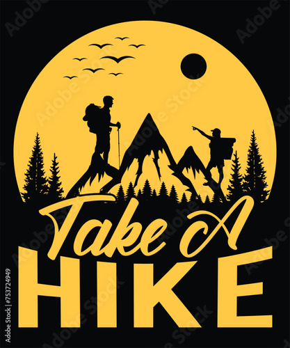 Hiking retro vintage badge  emblem logo  silhouette art  and t-shirt design