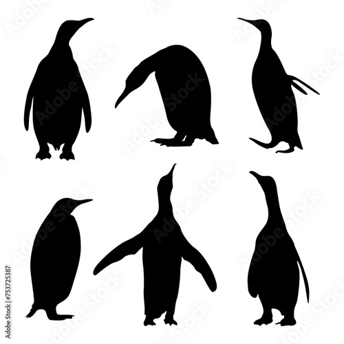 penguin silhouettes set. Penguin icons set vector illustration. Animal silhouette white background.