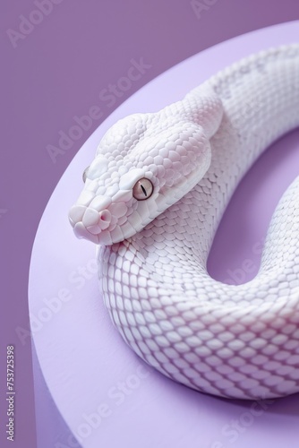 white snake in white circle on purple background
