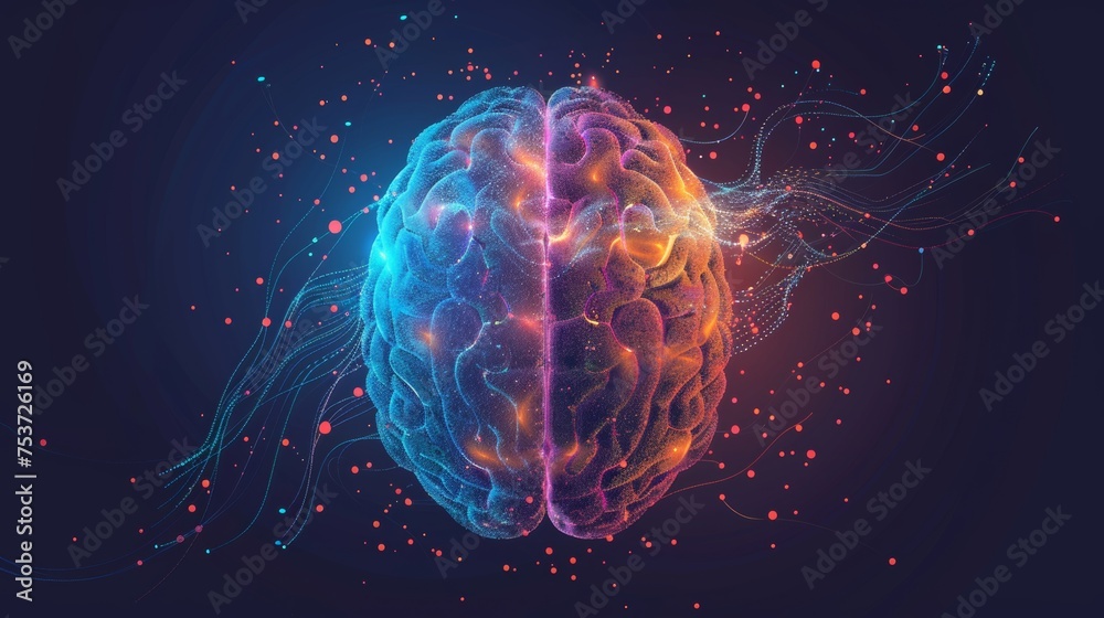 A vector graphic illustrates the concept of consciousness with a depiction of the left and right brain. This image symbolizes the duality and interconnectedness of cognitive functions - obrazy, fototapety, plakaty 