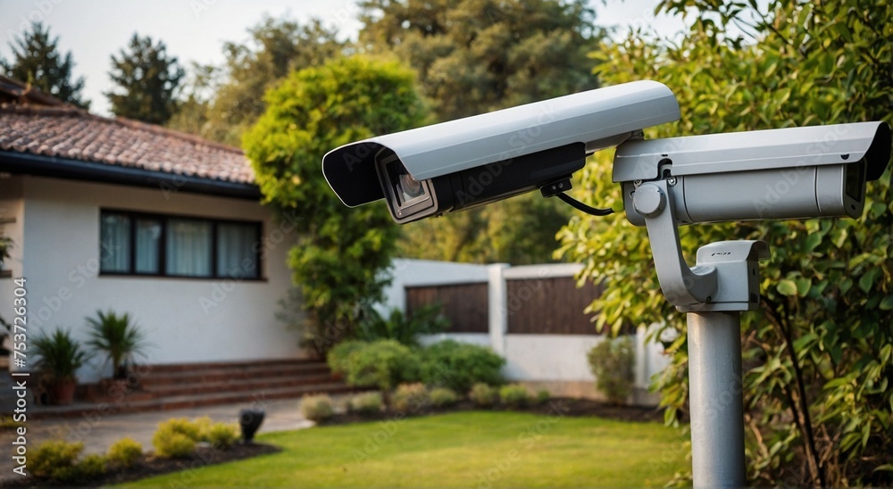 CCTV security camera in front of house for security and safety concept