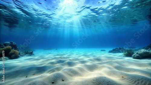 Seabed sand with blue tropical ocean above, empty underwater world , ONLY SAND