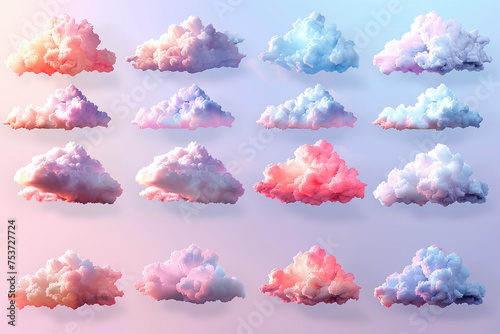 clounds icon set, 3D render style, isolated on a blue pink faded backgroundAI Generated