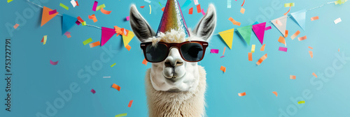 Party Llama with Sunglasses and Confetti Celebration