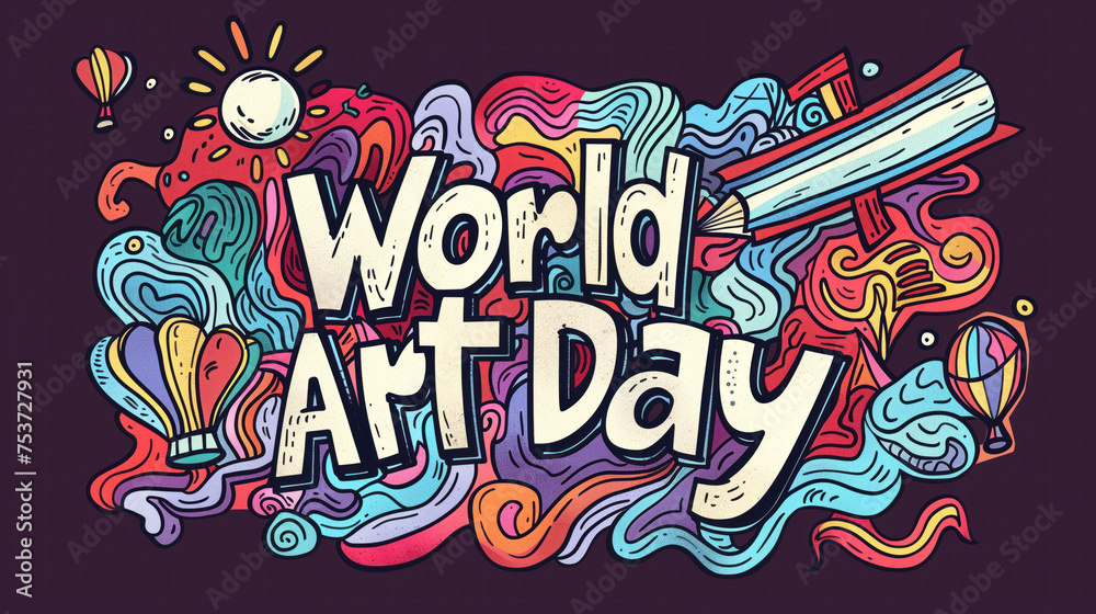 Vibrant World Art Day Illustration with Creative Doodle and Typography.