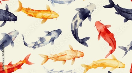 abstract watercolor koi carp fish on a white background.