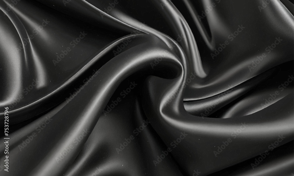 Fototapeta premium Luxurious black smooth silk or satin texture background. Black silk wave and curve background