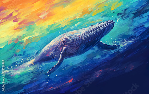 Abstract colorful painting of whale or animal mysterious at sea.dreaming or magical style.book cover background.inspiration and imagination ideas © Limitless Visions
