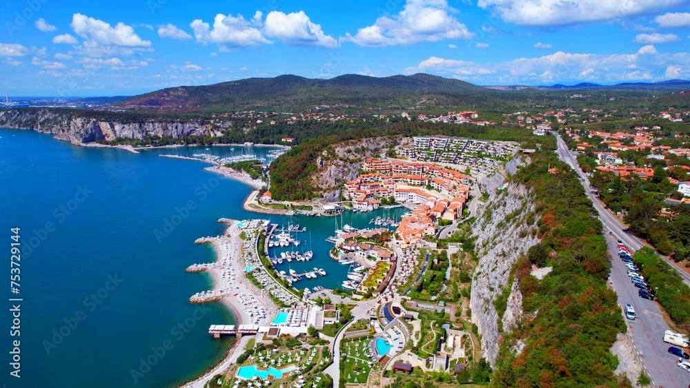 Fototapeta premium Portopiccolo Sistiana - Italy - Gulf of Trieste - fantastic aerial view of the seaside resort in a rocky bay