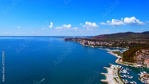 Fototapeta Naklejka Na Ścianę i Meble -  Portopiccolo Sistiana - Italy - Gulf of Trieste - fantastic aerial view of the seaside resort in a rocky bay