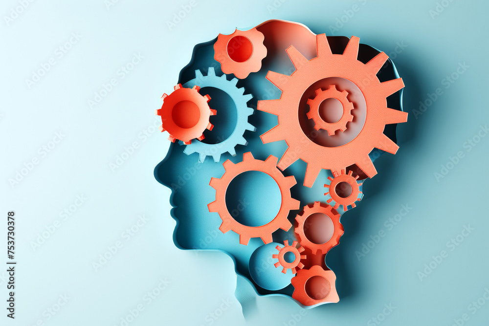 Mind Mechanics.
A silhouette of a human head filled with gear cogs represents cognitive processes. Mind Mechanics.
A silhouette of a human head filled with gear cogs represents cognitive processes.