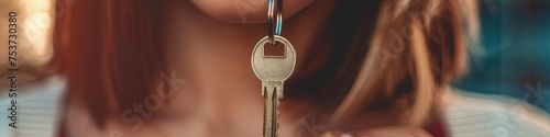Metal key in a woman's hand. keys to the apartment. buying a property. generative AI