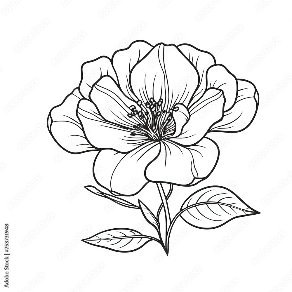 Fototapeta premium Sketched Hand Drawn Flower. Floral Ink Drawing Element.