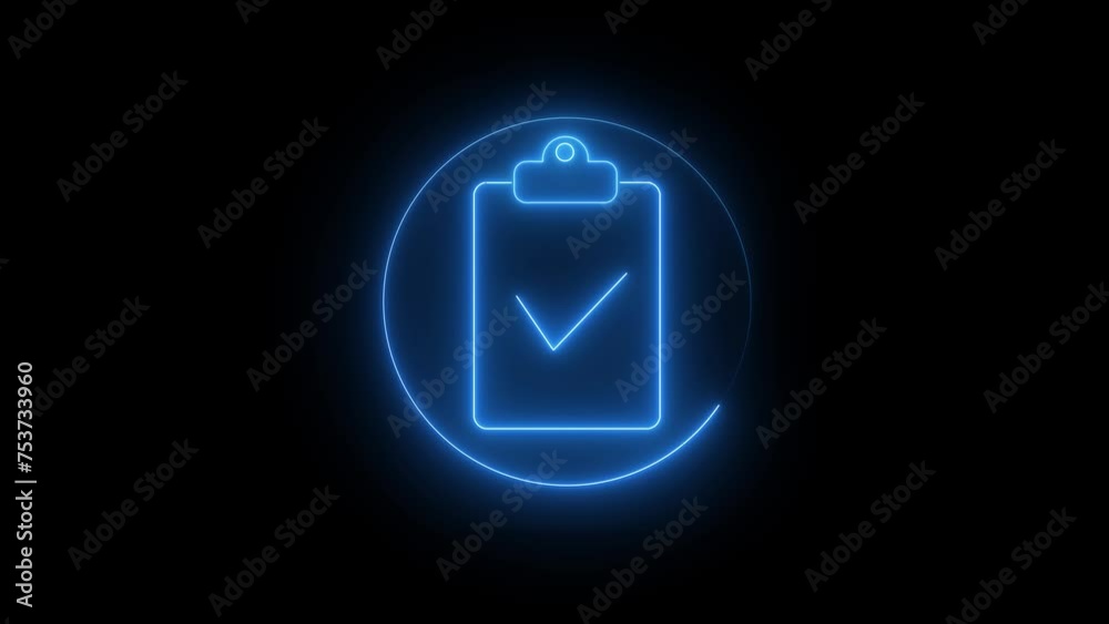 Neon Minimalist clipboard with checklist line art design animated on a white color background. Neon Minimalist clipboard with checklist line art design animated on a white color background.