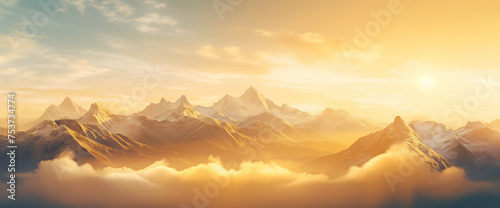 Picturesque gradient mountain range bathed in golden light, showcasing the cutest and most beautiful alpine scenery.