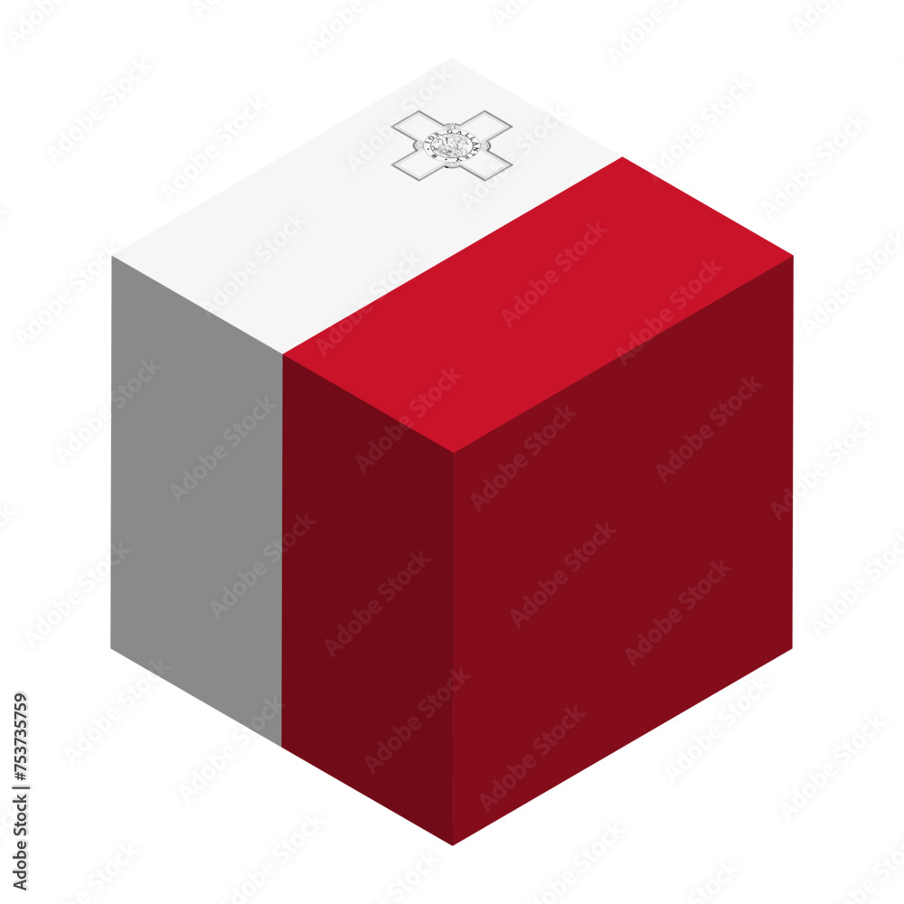 Malta flag - isometric 3D cube isolated on white background. Vector object.