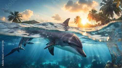 Dolphin swing in the sea tropic island