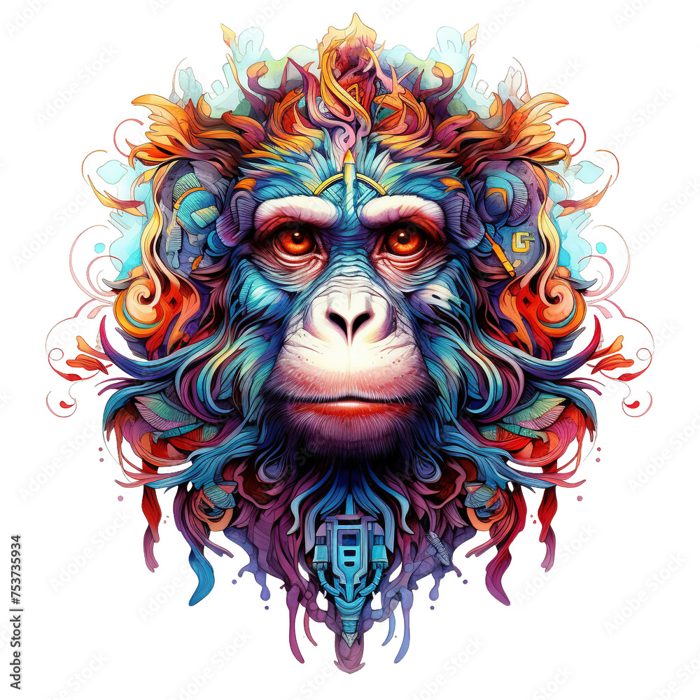 A monkey depicted in vibrant tattoo art style against a clean white  transparent background 