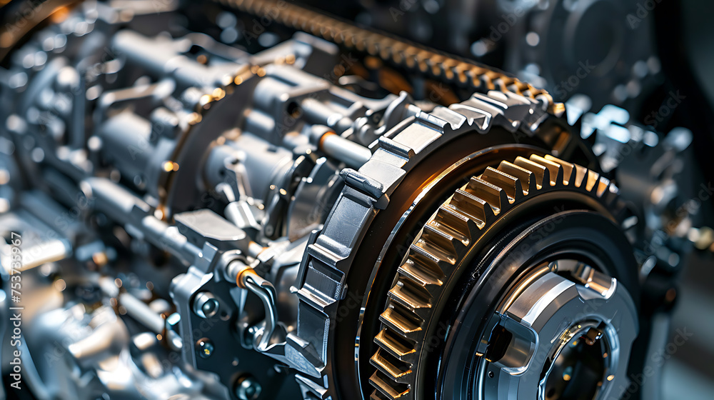 Fototapeta premium Close up of gearbox in car engine, a key part of the automotive wheel system