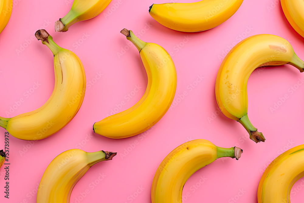 fruit pattern of fresh banana slices on pink background. Top view fruit pattern of fresh banana slices on pink background. Top view