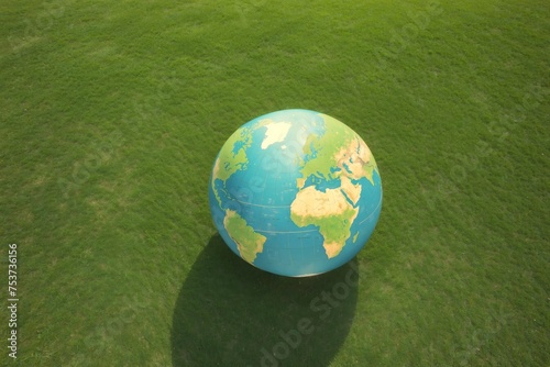 Globe Earth on green grass in a forest - environment concept  World earth day concept